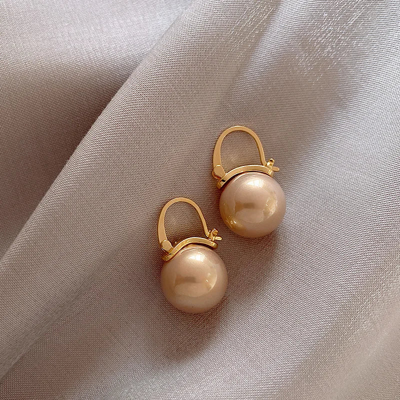 2025 New Fashion Oversized White Pearl Drop Earrings for Women Bohemian Golden Round Zircon Wedding Earrings Jewelry Gift