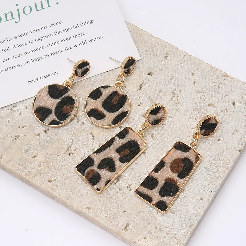 New Square Suede Leopard Earrings