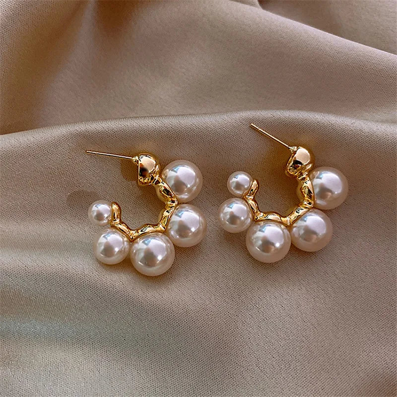 2025 New Fashion Oversized White Pearl Drop Earrings for Women Bohemian Golden Round Zircon Wedding Earrings Jewelry Gift