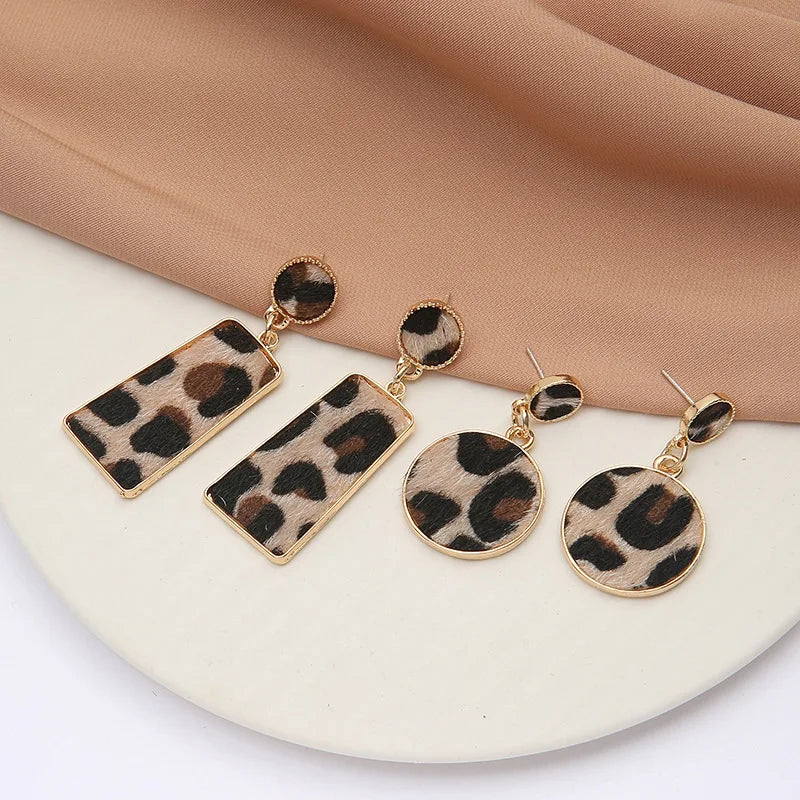 New Square Suede Leopard Earrings