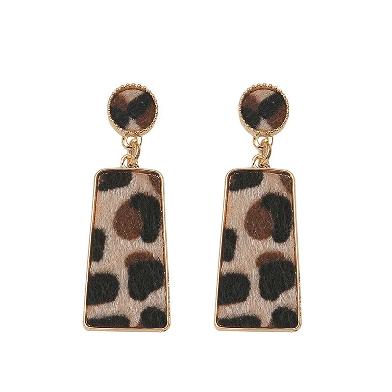 New Square Suede Leopard Earrings