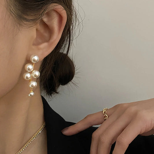 2025 New Fashion Oversized White Pearl Drop Earrings for Women Bohemian Golden Round Zircon Wedding Earrings Jewelry Gift