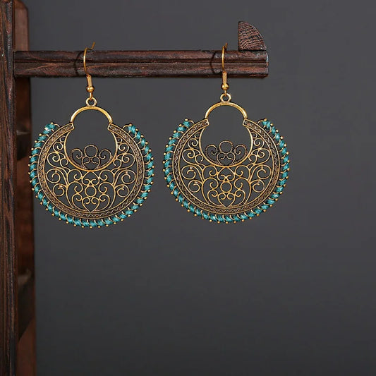 2025 Retro Women's Round Gold Color Turkish Vintage Handmade Boho Earrings