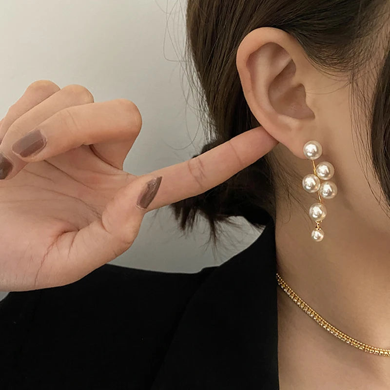 2025 New Fashion Oversized White Pearl Drop Earrings for Women Bohemian Golden Round Zircon Wedding Earrings Jewelry Gift