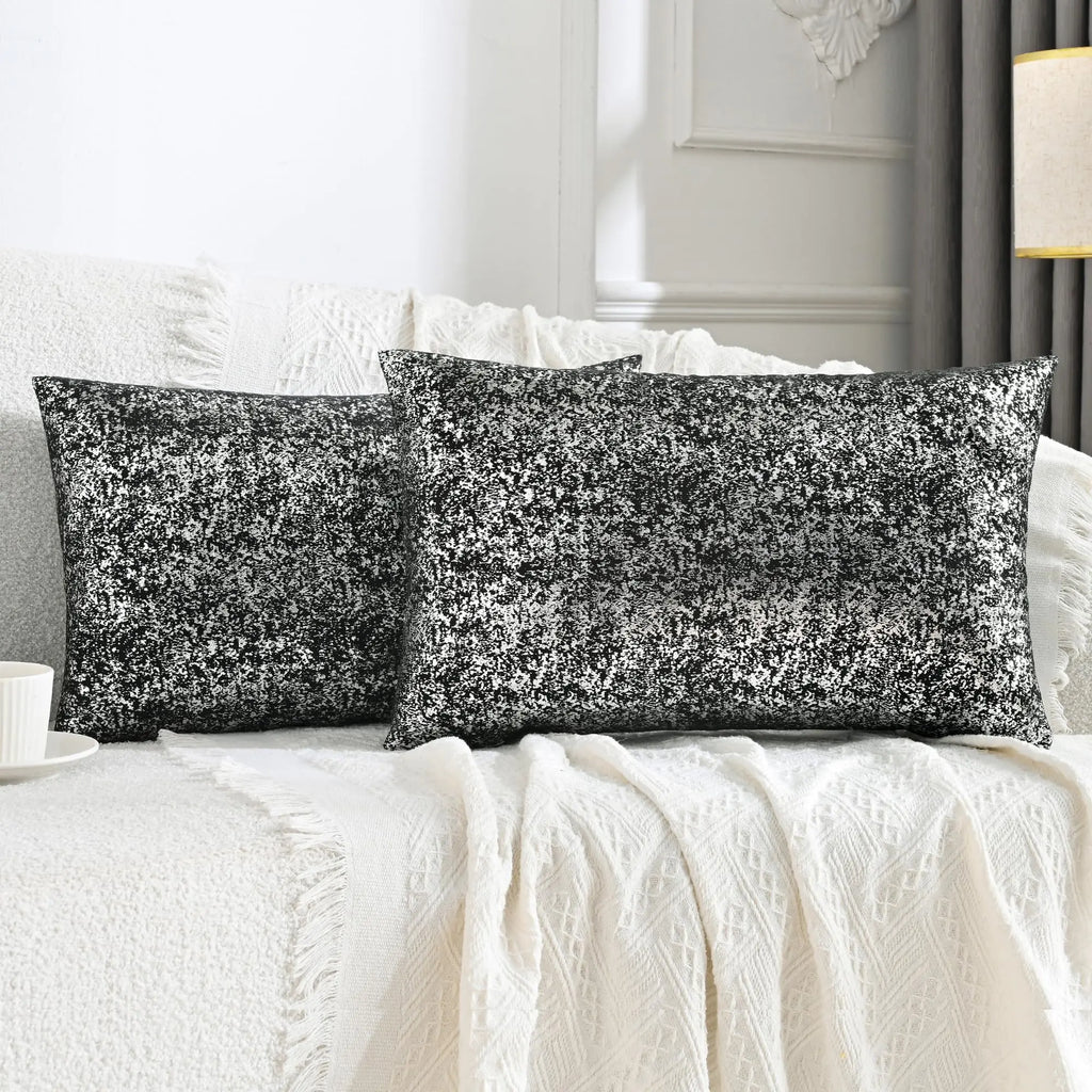 JELLYMONI Sparkling Decorative Pillow Covers Set of 2 Sliver Glitter Throw Pillows Cover 12x20in Inch for Living Room Bed Sofa Couch Morden Home Luxury Decor(12x20inSliver Black)