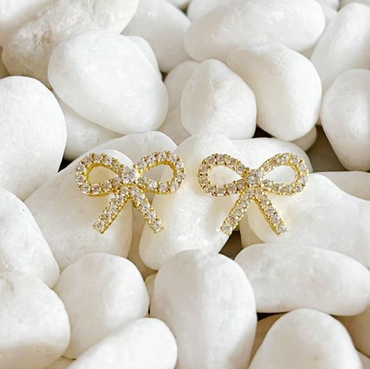 Shine Mini Bow Sterling Silver Earrings by Ellisonyoung.com
