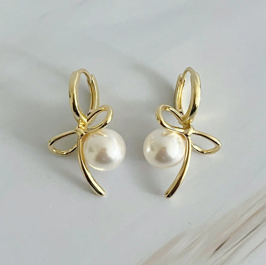 Bowed With Pearl Drop Earrings by Ellisonyoung.com