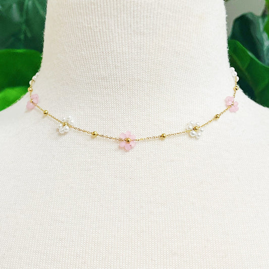 Pearl And Glass Bead Flower Necklace by Ellisonyoung.com