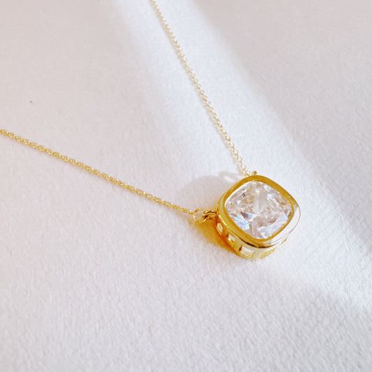 Cushion Cut Bezel Diamond Necklace by Ellisonyoung.com