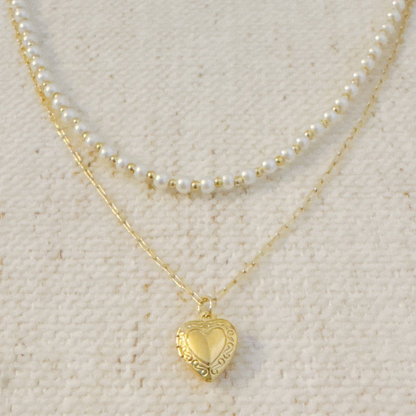 Pearls And Heart Locket Layered Necklace by Ellisonyoung.com