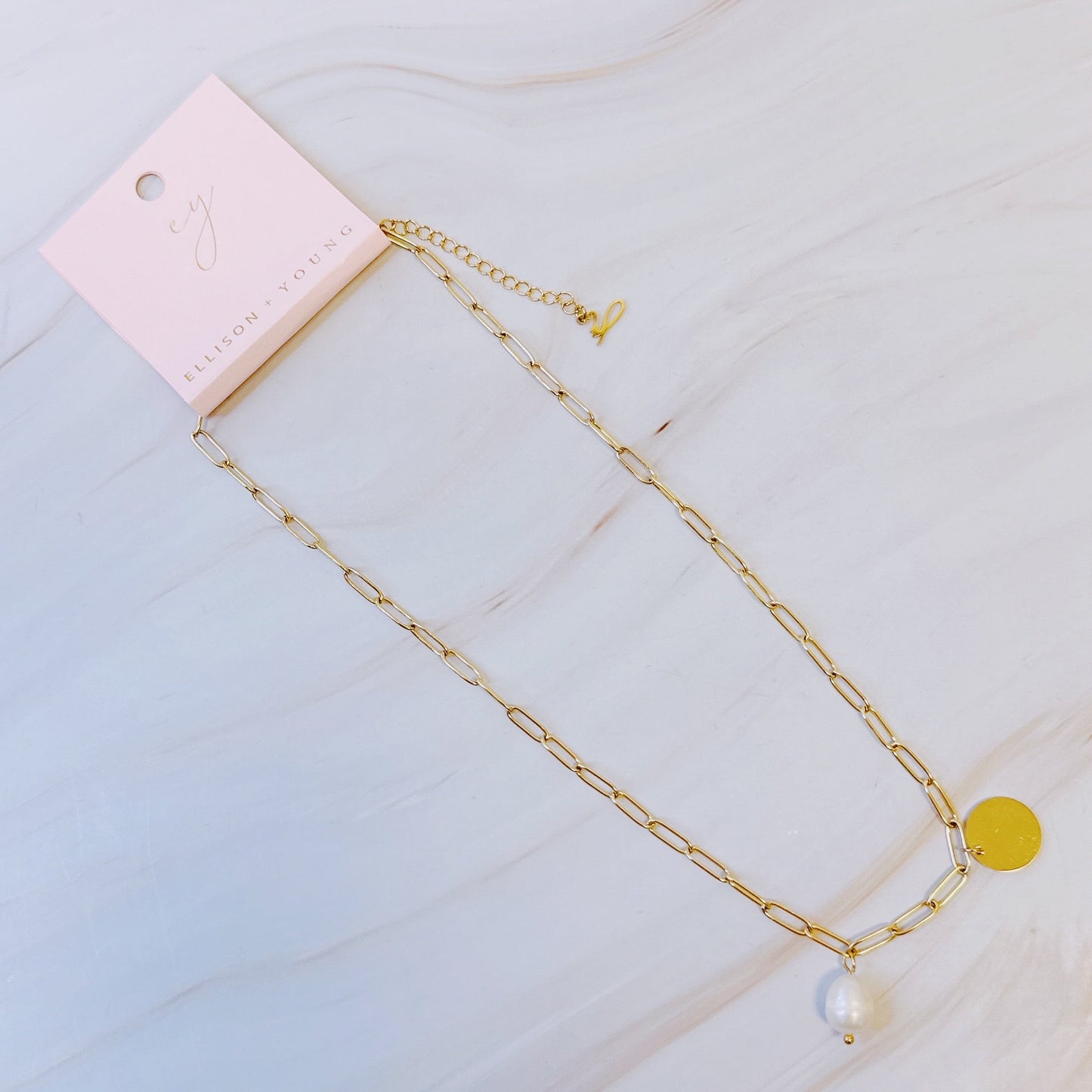 Pearl And Disc Chain Necklace by Ellisonyoung.com