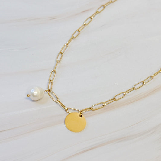 Pearl And Disc Chain Necklace by Ellisonyoung.com