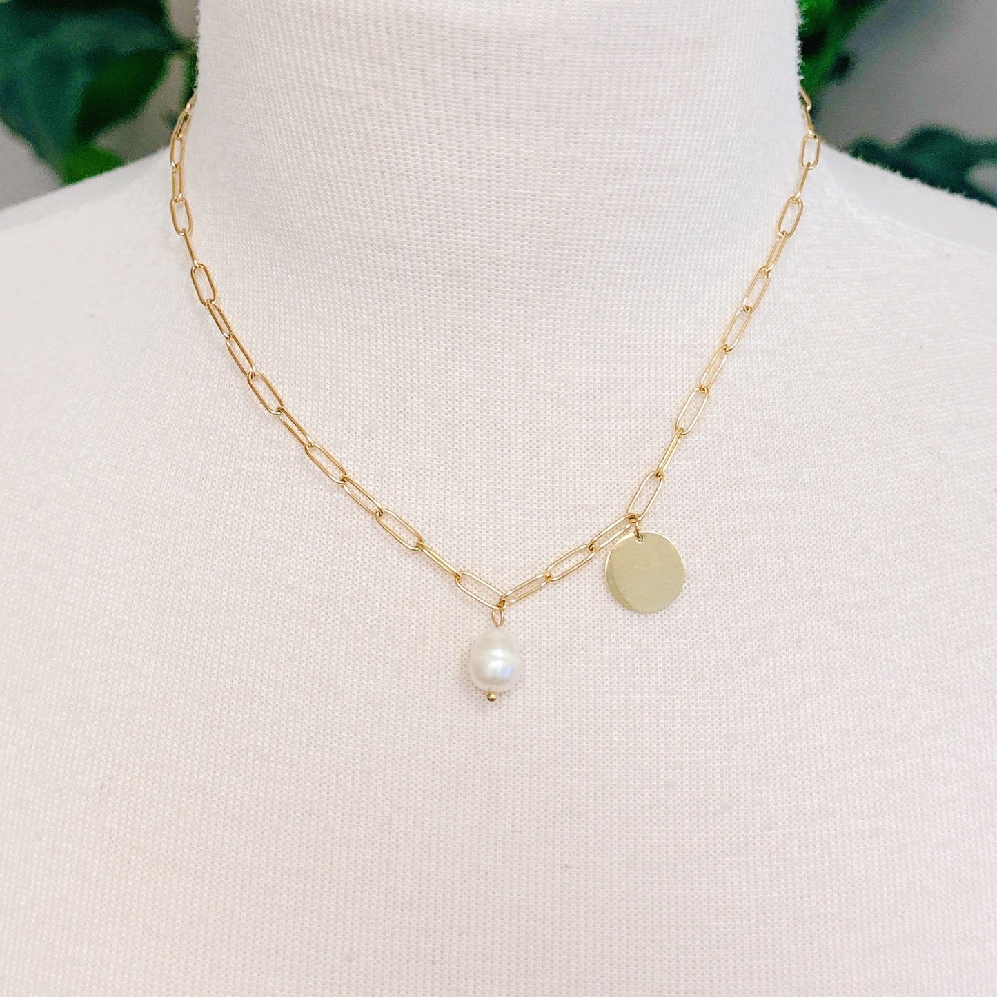 Pearl And Disc Chain Necklace by Ellisonyoung.com