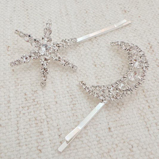 Shining Moon And Star Bobby Pin Set Of 2 by Ellisonyoung.com