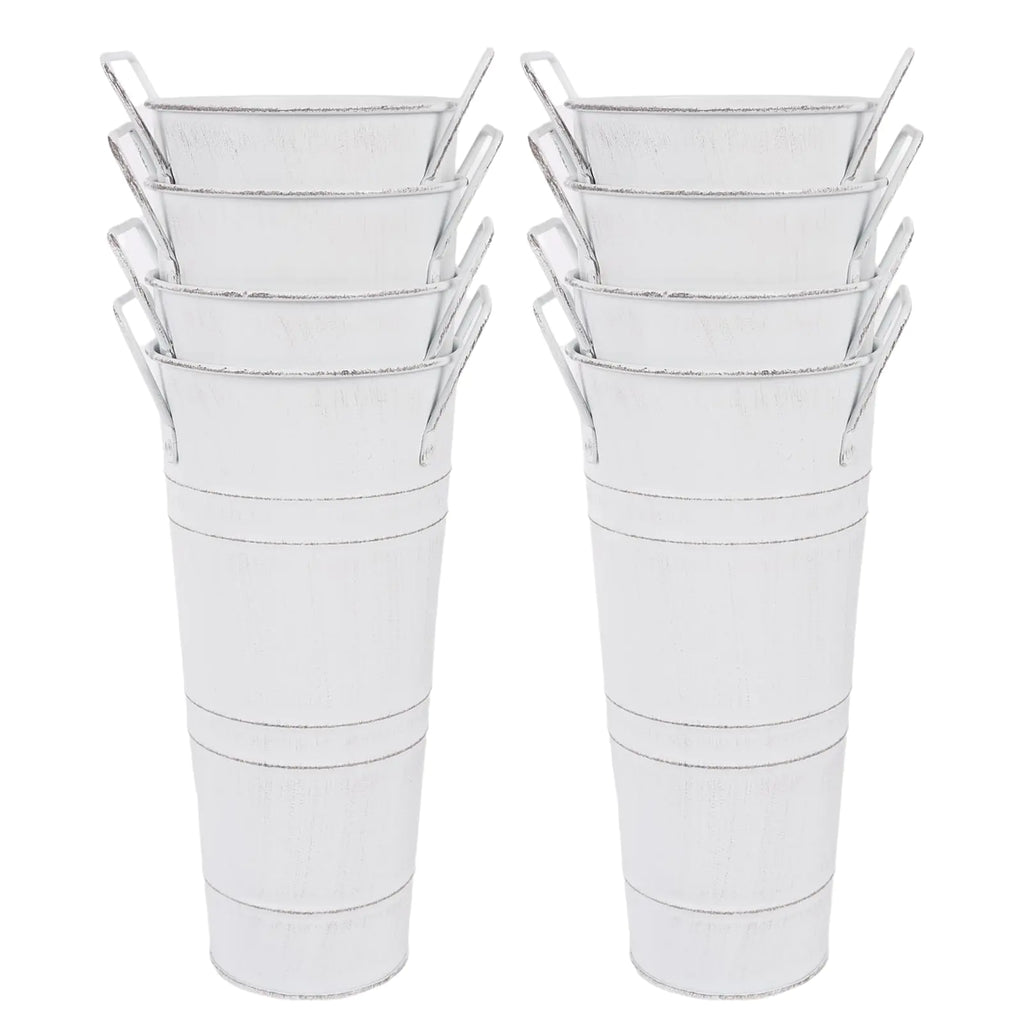 Nowdowin Galvanized Metal Vases for FlowersGalvanized Flower BucketMetal Flower Vase with Handles for Home Decor and Wedding Table Centerpiece Decorations (White10 HeightSet of 8)