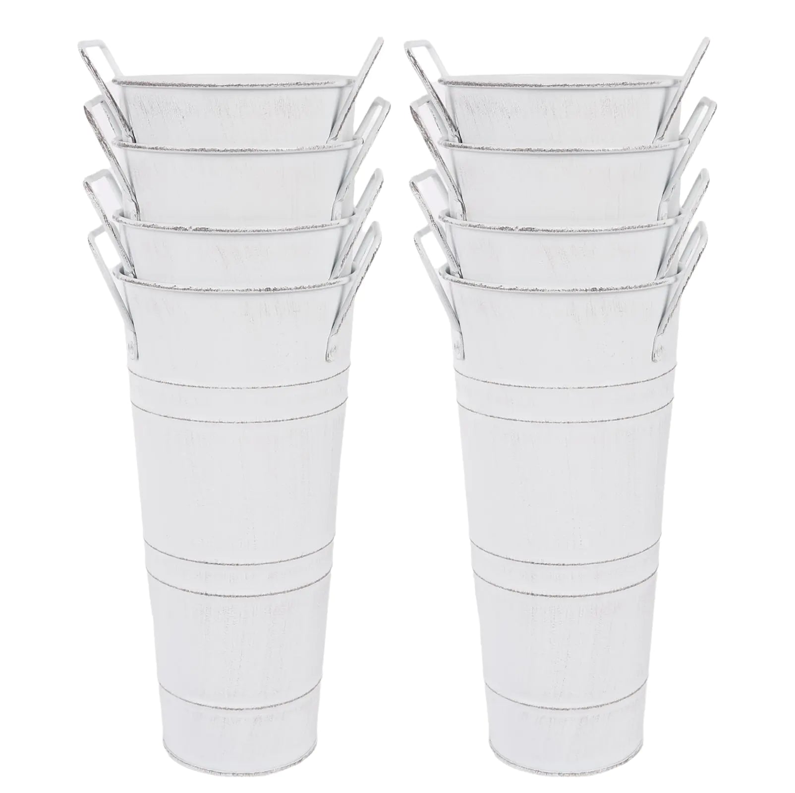 Nowdowin Galvanized Metal Vases for FlowersGalvanized Flower BucketMetal Flower Vase with Handles for Home Decor and Wedding Table Centerpiece Decorations (White10 HeightSet of 8)