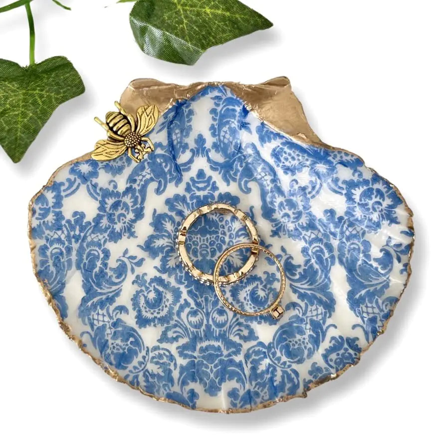 Blue Lace Trinket Dish - Natural Shell Jewelry Tray Organizer Ring Holder - Home Decor - Gifts for Women Girl Teacher Gift Gifts Present Birthday Anniversary Mothers Day Graduation