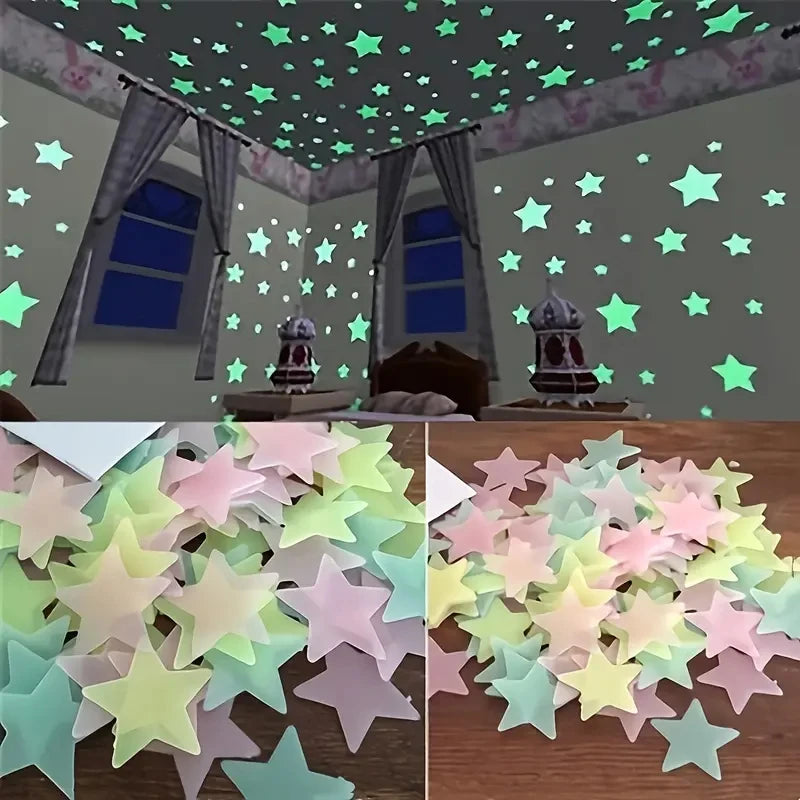 Luminous Stars Wall Stickers Bedroom Living Room Fluorescent Stickers Room Decoration Stickers Luminous Wall Stickers 100pcs