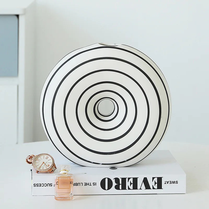 DecorBites™ Geometric Stripes Ceramic Vase with Round Cut-outs for Home Decor