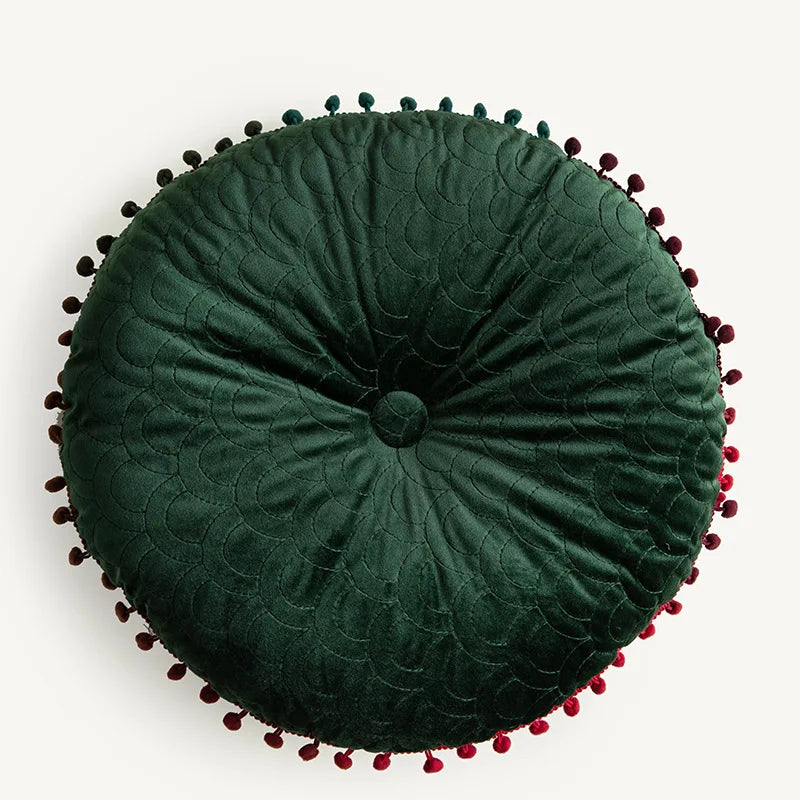 Nordic Style Tassel Dutch Velvet Pleated Round Seat Cushion Pillow Pouf