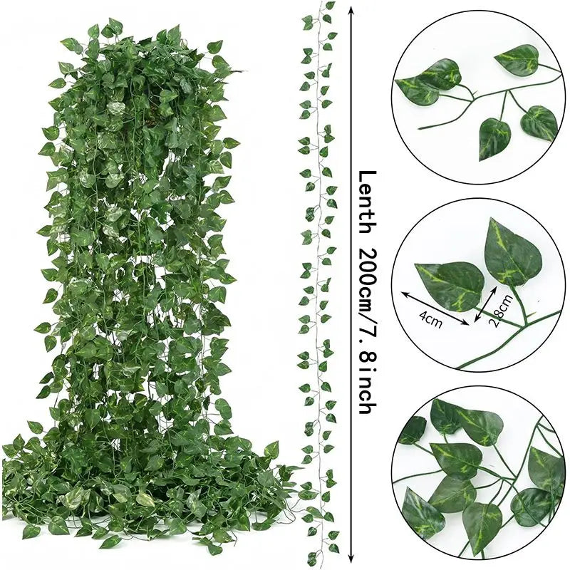 4/8/12M Artificial Plant Green Ivy Leaf Garland Fake Plant Creeper Hanging Vine Outdoor DIY Garden Wall Wedding Party Home Decor