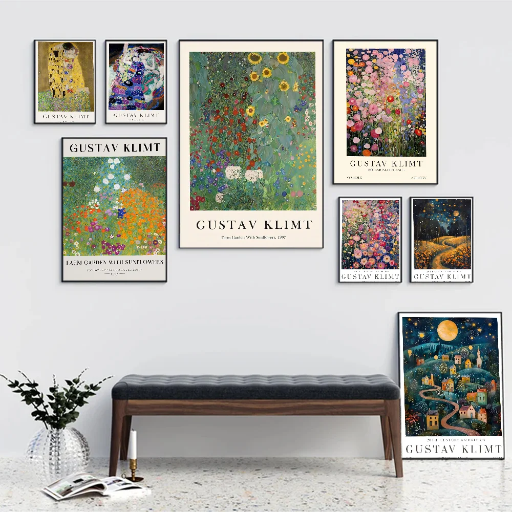 Gustav Klimt Flower Garden Sunflowers Anime Posters Sticky HD Quality Wall Art Retro Posters for Home