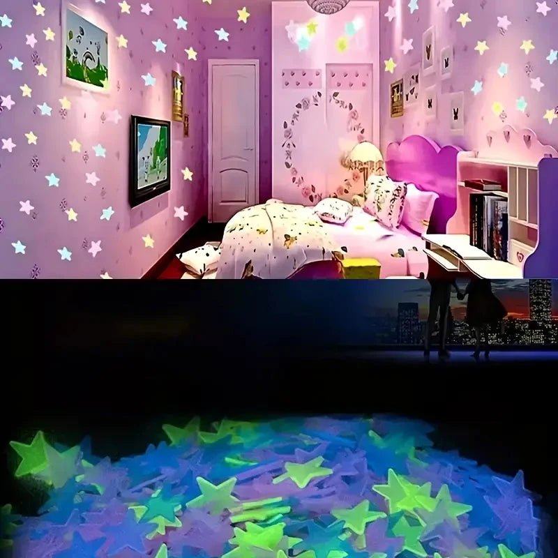 Luminous Stars Wall Stickers Bedroom Living Room Fluorescent Stickers Room Decoration Stickers Luminous Wall Stickers 100pcs