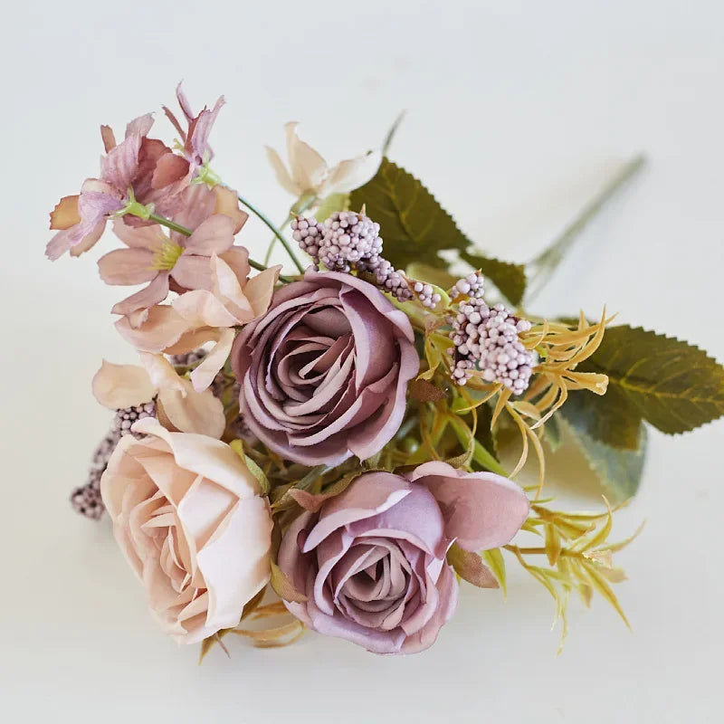 DecorBites™ Artificial Western Rose Bouquet - Wedding Decor 8 Colors Peonies Fake Flowers