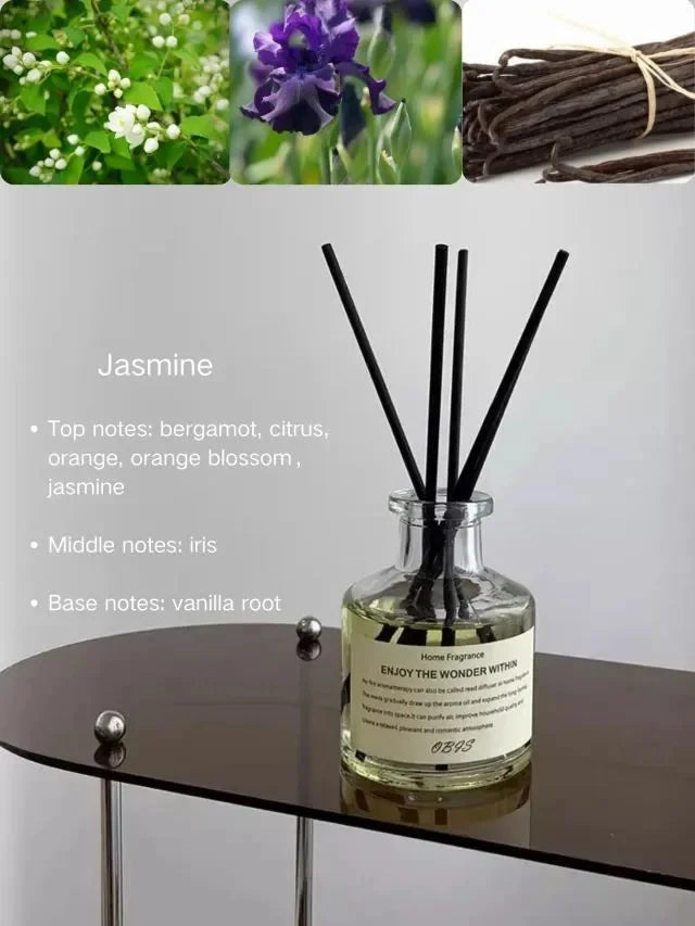 50ml Aromatherapy Essential Oil Flameless Freesia Jasmine Fragrance Oil with Reed Diffuser Stick Home Room Air Freshener Decor