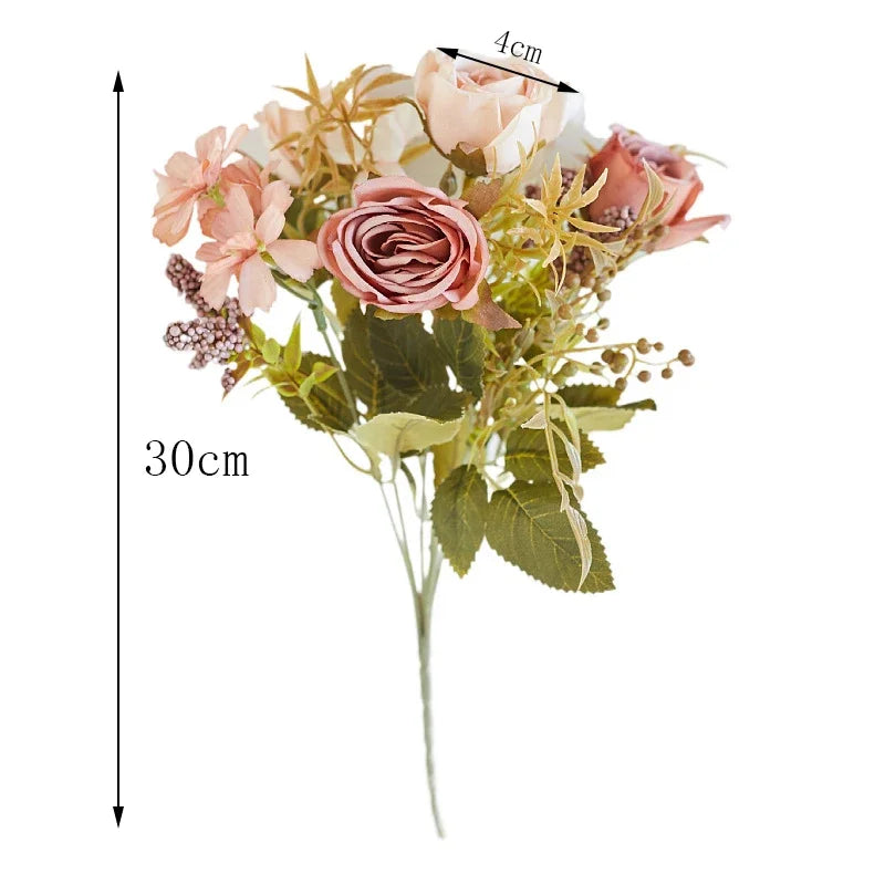 DecorBites™ Artificial Western Rose Bouquet - Wedding Decor 8 Colors Peonies Fake Flowers