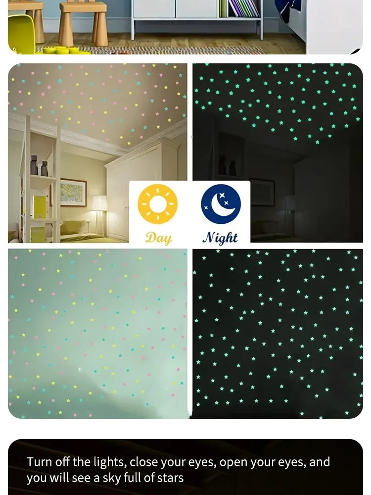 Luminous Stars Wall Stickers Bedroom Living Room Fluorescent Stickers Room Decoration Stickers Luminous Wall Stickers 100pcs