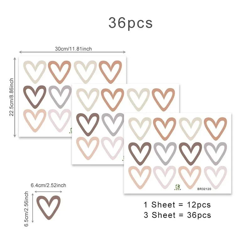 Boho Hearts Wall Stickers For Home Living Room Children Girl Boy Bedroom Decoration Baby Nursery DIY Art Decals Wallpaper