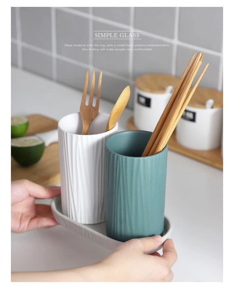 Nordic Kitchen Storage Chopsticks Tube Ceramic Chopsticks Tube with Drain Plate Household Chopsticks Cage Hotel Chopsticks Rack