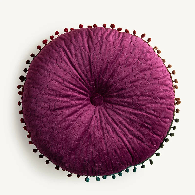 Nordic Style Tassel Dutch Velvet Pleated Round Seat Cushion Pillow Pouf