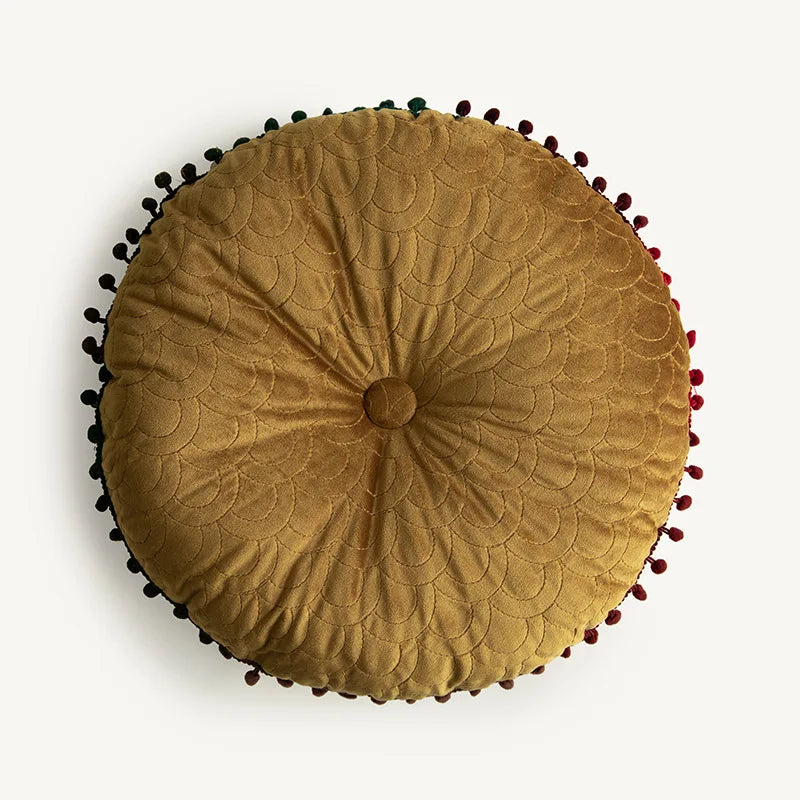 Nordic Style Tassel Dutch Velvet Pleated Round Seat Cushion Pillow Pouf