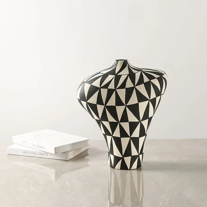 DecorBites™ Geometric Diamond Ceramic Vase for Home Decoration and Flower Arrangement