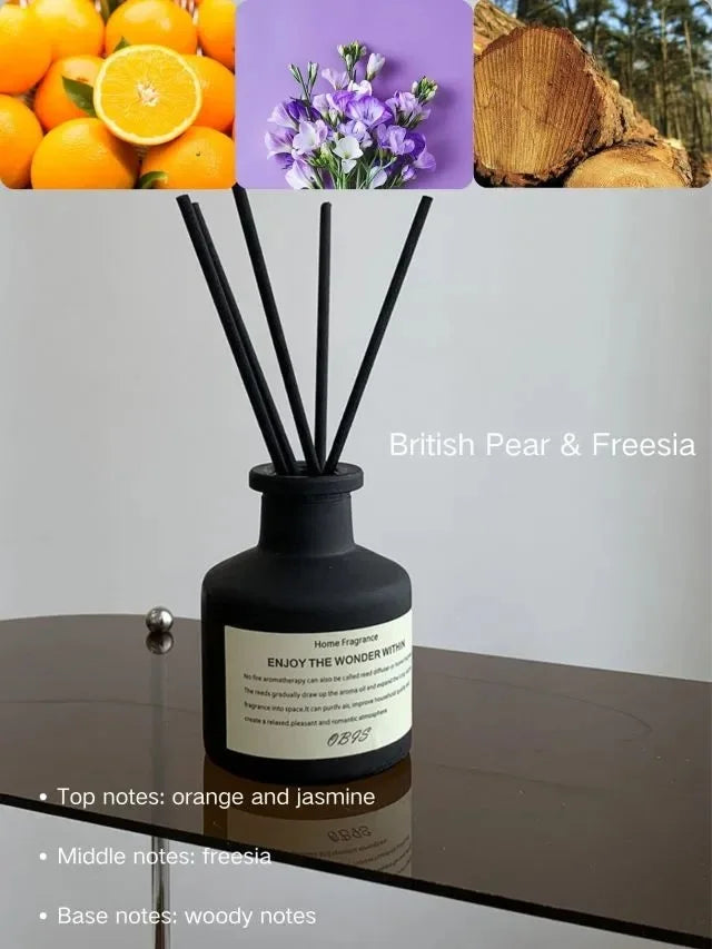 50ml Aromatherapy Essential Oil Flameless Freesia Jasmine Fragrance Oil with Reed Diffuser Stick Home Room Air Freshener Decor