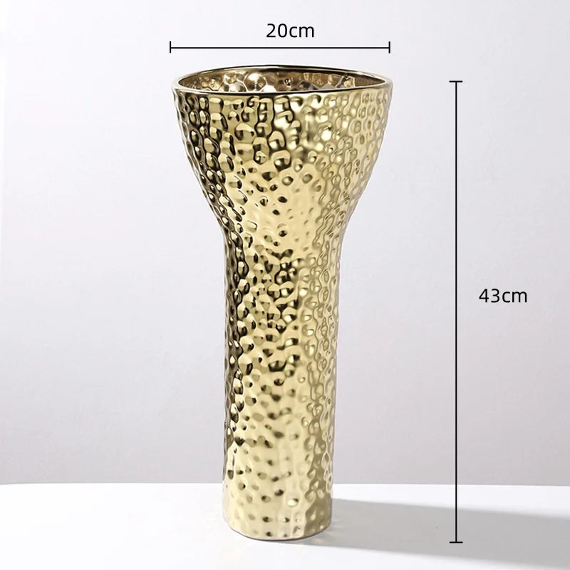 DecorBites™ Golden Ceramic Geometric Honeycomb Vase - Home Decoration Accessory