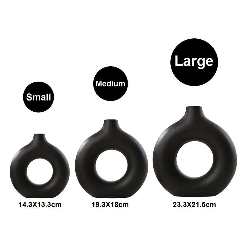 Nordic Ceramic Hollow Donut Vase - Modern Round Flower Pot for Home, Living Room & Office Decor