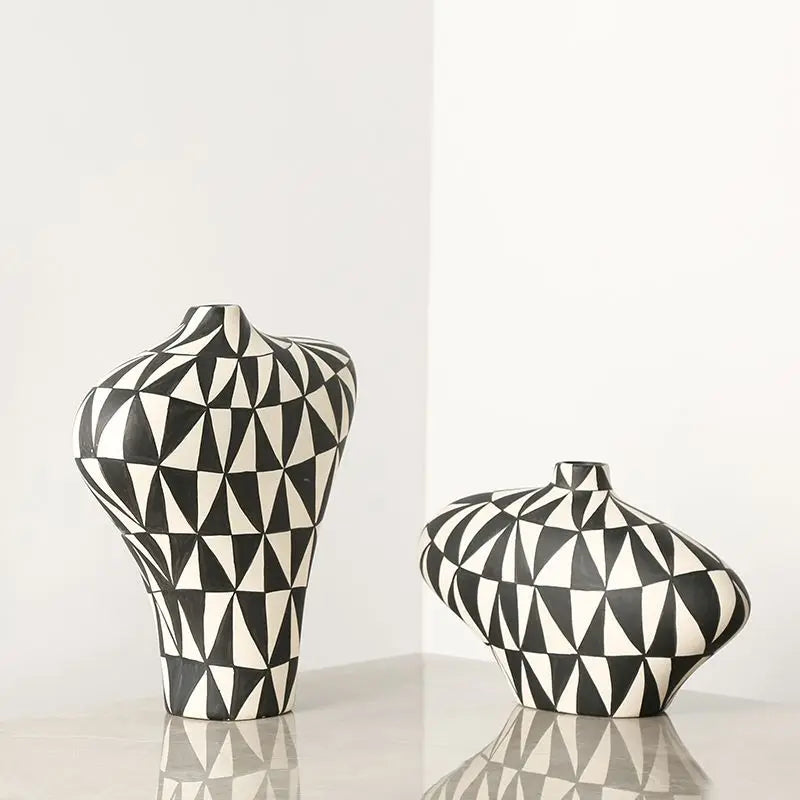DecorBites™ Geometric Diamond Ceramic Vase for Home Decoration and Flower Arrangement