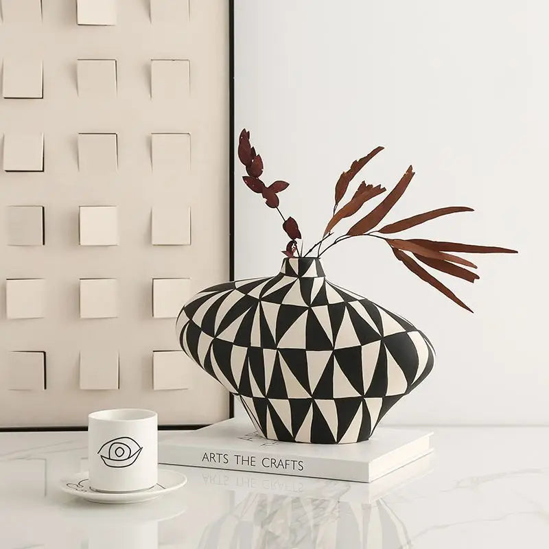 DecorBites™ Geometric Diamond Ceramic Vase for Home Decoration and Flower Arrangement