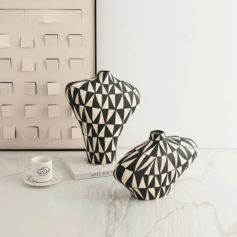 DecorBites™ Geometric Diamond Ceramic Vase for Home Decoration and Flower Arrangement