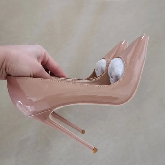 New Nude Shiny Patent Leather Sexy Pumps 12cm High Heel