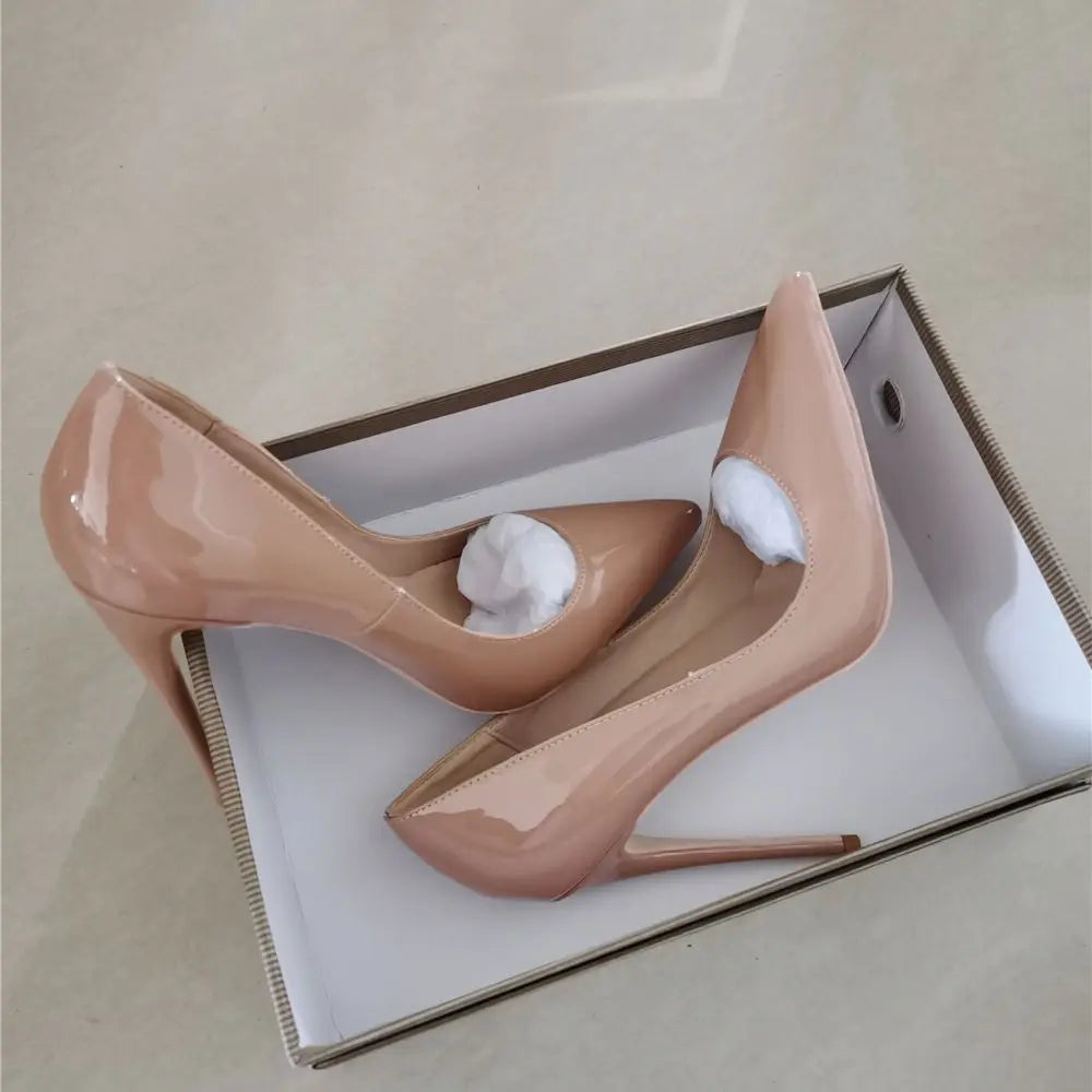 New Nude Shiny Patent Leather Sexy Pumps 12cm High Heel