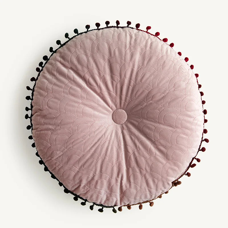 Nordic Style Tassel Dutch Velvet Pleated Round Seat Cushion Pillow Pouf