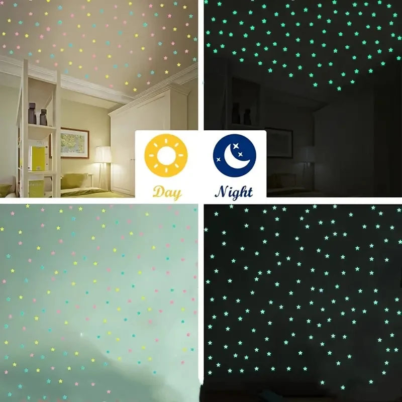 Luminous Stars Wall Stickers Bedroom Living Room Fluorescent Stickers Room Decoration Stickers Luminous Wall Stickers 100pcs