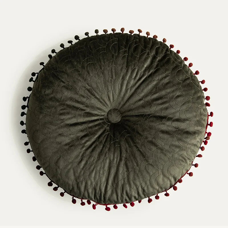 Nordic Style Tassel Dutch Velvet Pleated Round Seat Cushion Pillow Pouf