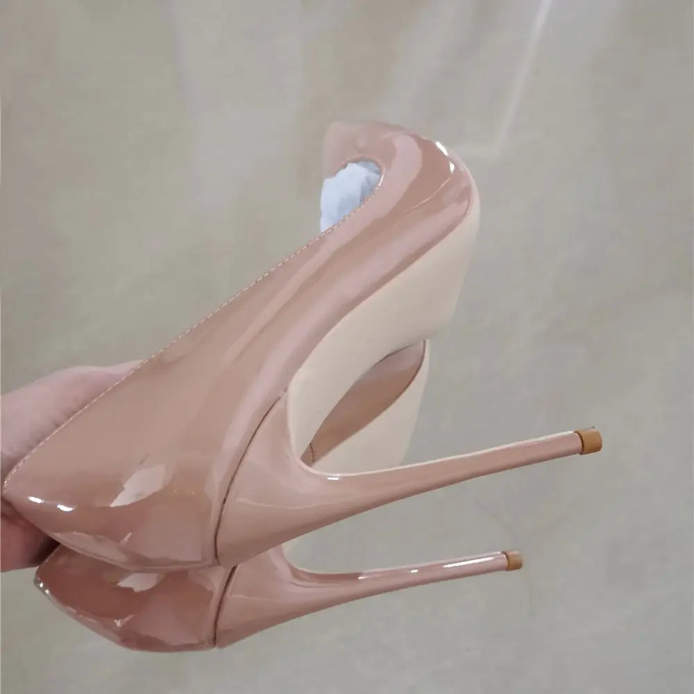 New Nude Shiny Patent Leather Sexy Pumps 12cm High Heel