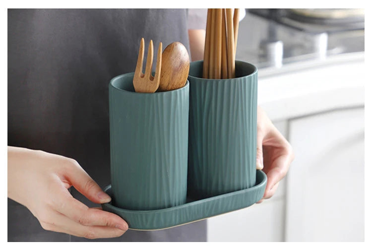 Nordic Kitchen Storage Chopsticks Tube Ceramic Chopsticks Tube with Drain Plate Household Chopsticks Cage Hotel Chopsticks Rack