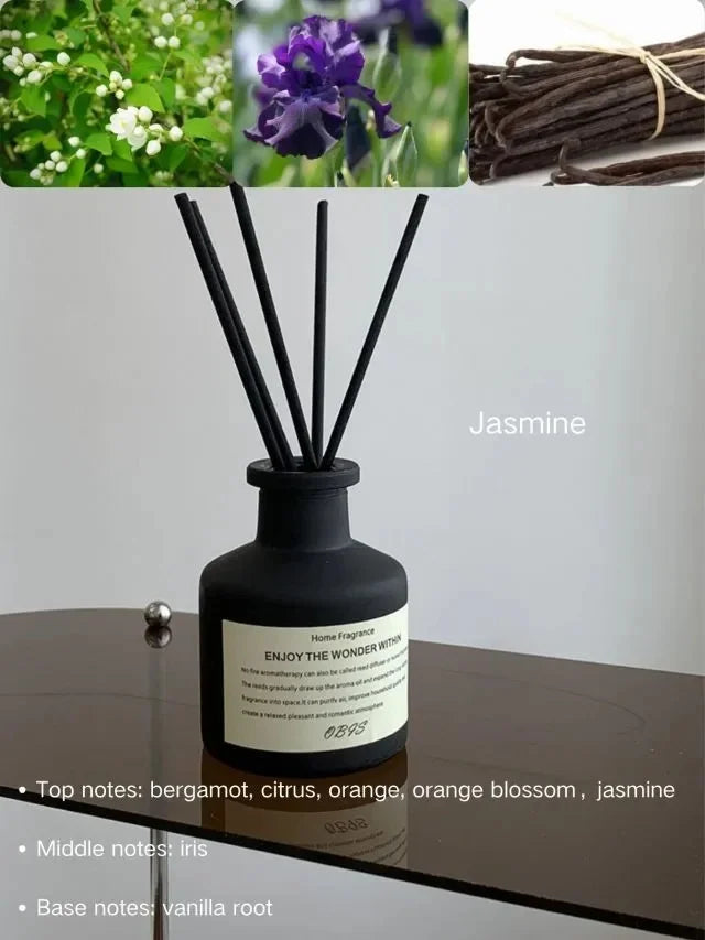 50ml Aromatherapy Essential Oil Flameless Freesia Jasmine Fragrance Oil with Reed Diffuser Stick Home Room Air Freshener Decor